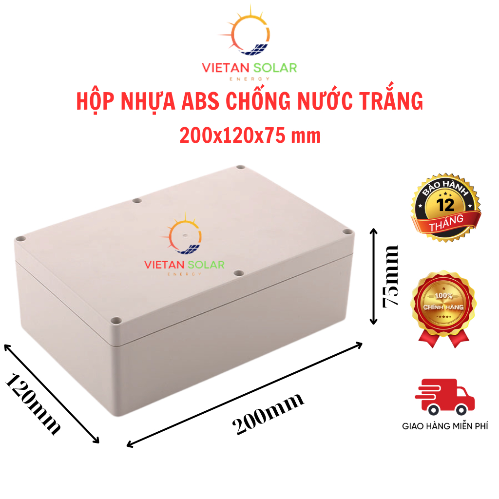 Hộp nhựa ABS, hộp nhựa đựng mạch điện tử trắng 200x120x75mm