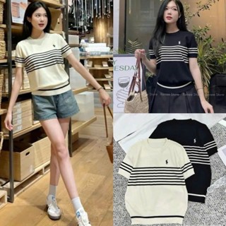 (CÓ SẴN) Áo len dệt kim cổ tròn cộc tay thêu ngựa, Áo len mỏng mongtoghi phong cách thời trang Hàn quốc cho nữ ALCT111