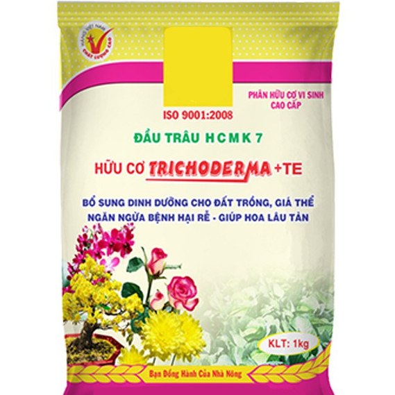 Gói 1kg Phân hữu cơ đầu trâu HCMK7 Bokashi Trichoderma +TE