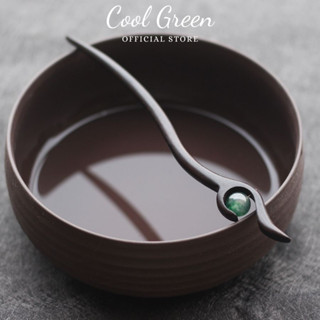 [Tặng Kèm Hộp Đựng] Trâm Cài Tóc Bằng Gỗ Đàn Hương Đen Tự Nhiên Đính Châu Xanh Ngọc Vip34