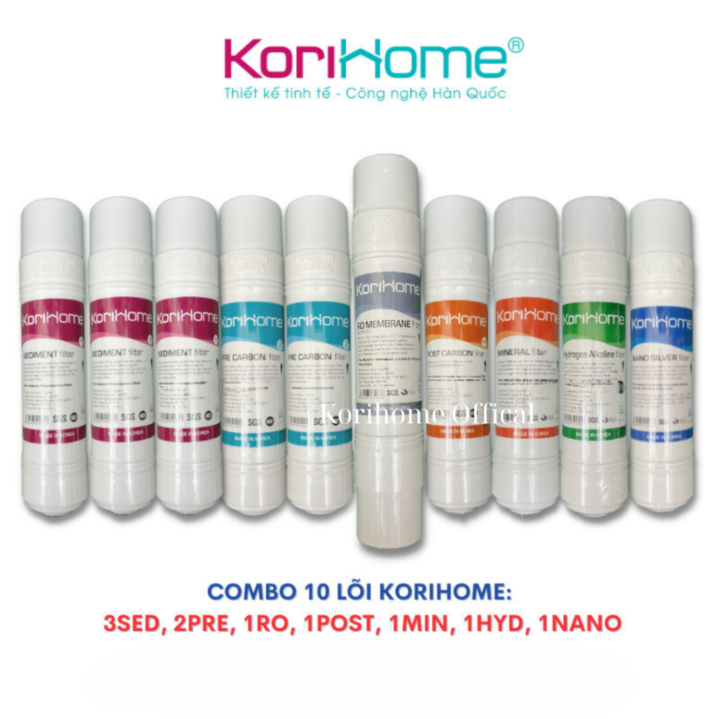 Bộ 10 lõi lọc Korihome WPK-G61 nhập khẩu Hàn Quốc dùng cho máy lọc nước Korihome WPK-G61, Combo Lõi 