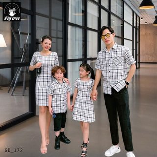Set Sơ Mi Váy Gia Đình Fig Tree Caro Trắng Siêu Hot (MS 172)