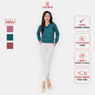 Áo len nữ CARDINA Sợi len lông thỏ mặc mùa thu đông mềm mịn cổ V bo gấu tay dài hiện đại trẻ trung thanh lịch 4ALD02