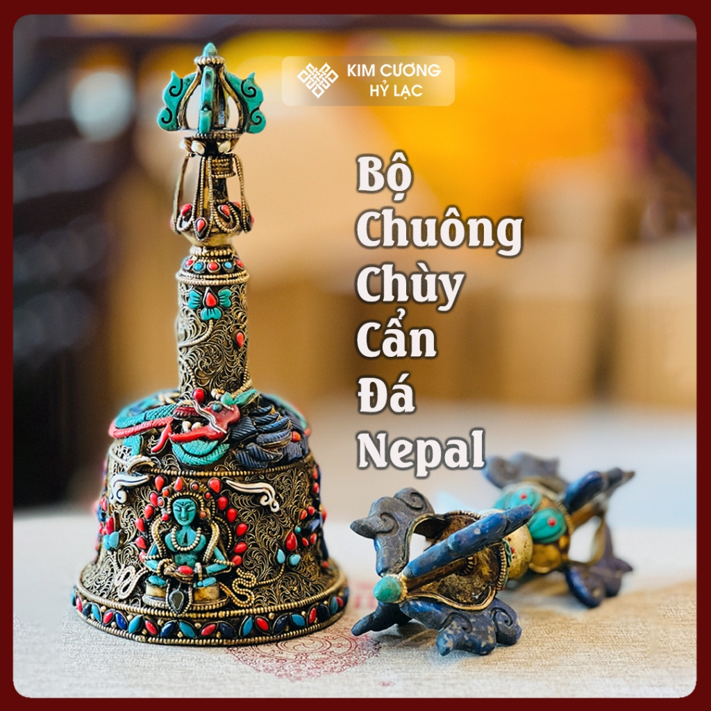 Bộ Chuông Chùy Nepal - Pháp Khí Mật Tông [Mật Tông Việt Nam] Bộ Chuông Chùy Cẩn Đá Thạch Anh Nepal