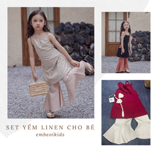 Set yếm linen dáng dài quần ống loe - set yếm tết cho bé - Em Bé Ơi Set 11