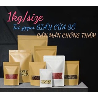 {1kg/ size} Túi zip giấy Kraft Vàng đáy đứng cửa sổ tràn có CÁN MÀNG - CHỐNG THẤM NƯỚC