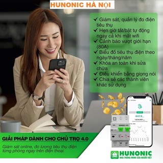Aptomat Hunonic Notec 40A, Aptomat Theo Dõi Tiền Điện Hàng Tháng, Điều Khiển Từ Xa Qua Điện Thoại