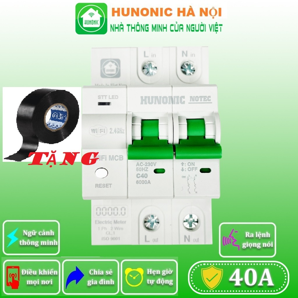 Aptomat Hunonic Notec 40A, Aptomat Theo Dõi Tiền Điện Hàng Tháng, Điều Khiển Từ Xa Qua Điện Thoại
