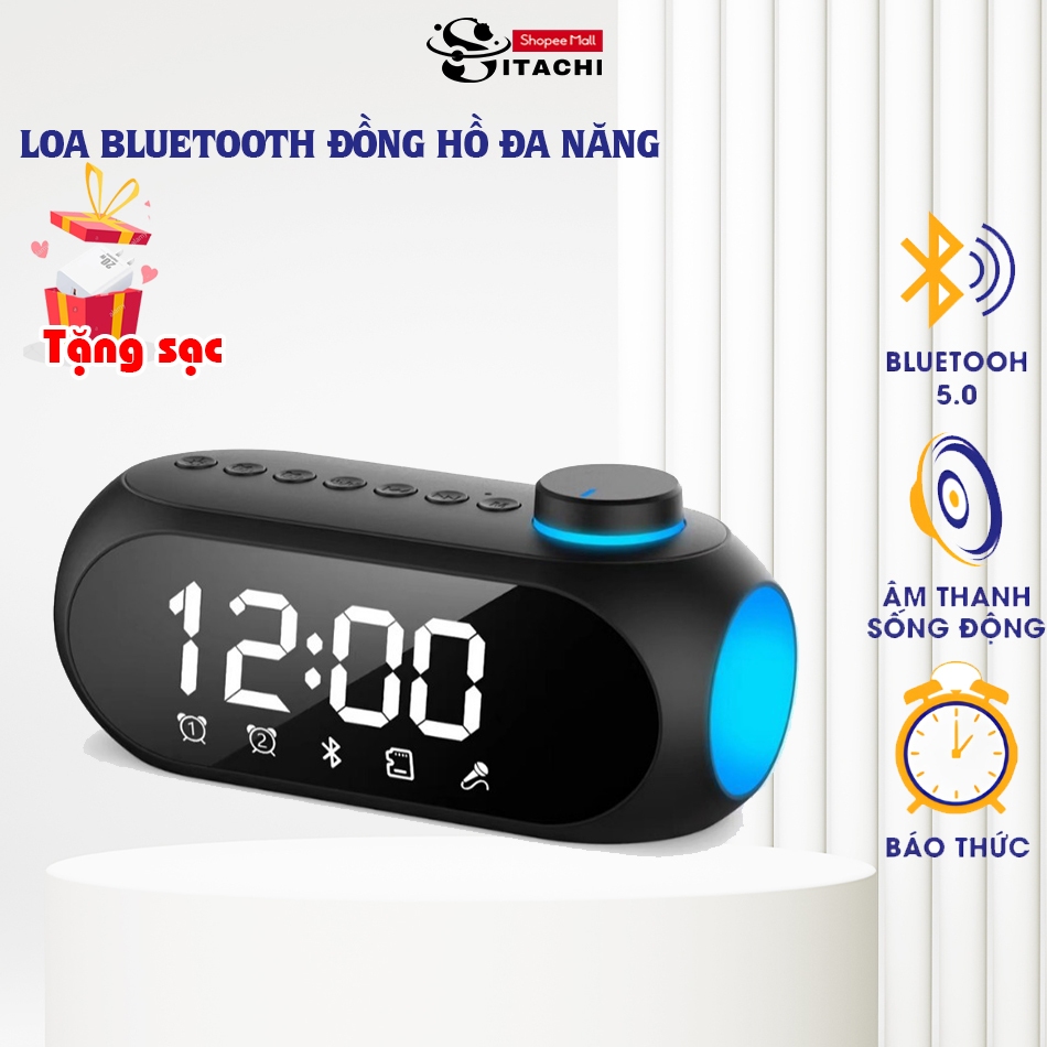 Loa bluetooth SITACHI S18 màn hình led đa năng, báo thức,  đèn nháy RGB pin sạc
