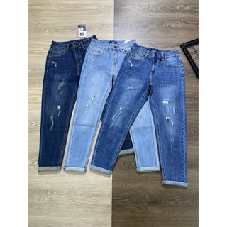 Quần jean baggy 9 tấc rách xuất khẩu co giãn