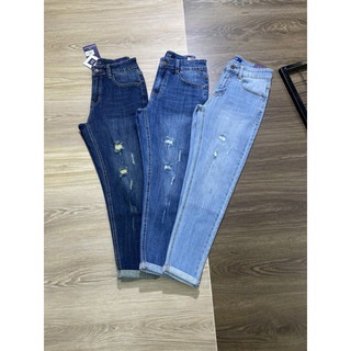 Quần jean baggy 9 tấc rách xuất khẩu co giãn
