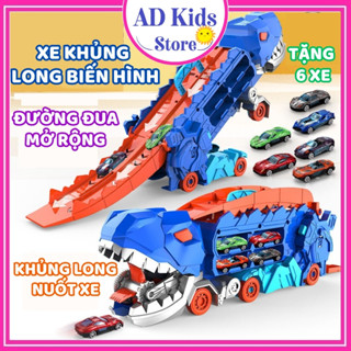  Đồ chơi xe tải khủng long nuốt ô tô biến hình thành đường đua kèm 6 xe hotwheels cho bé - AD KIDS STORE 