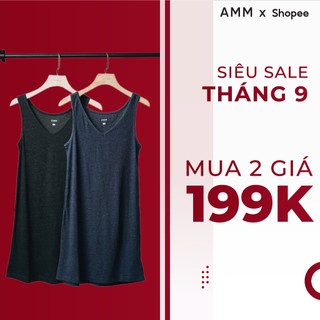 Váy Thun NỮ AMM, Đầm ba lỗ Nữ Cổ V, Không Tay, Dáng Dài, Chất Mềm Mại, Thoáng Mát, Thấm Hút Tốt, Trẻ Trung W-DS22S-022