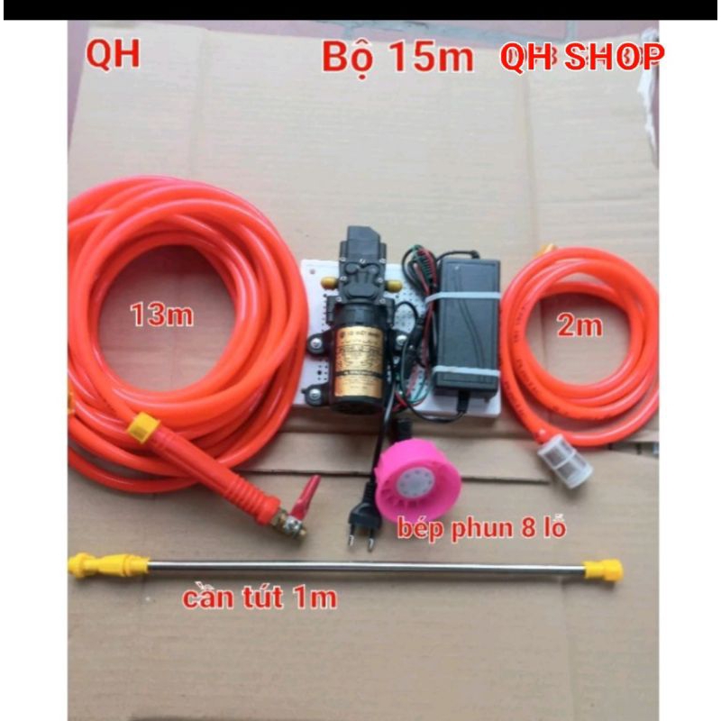 Bộ máy bơm 12V tưới lan,cây cảnh phun xịt cây nông nghiệp đa năng ( Tay khóa cần inox dây đỏ)