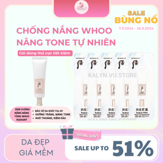 5 Gói Sample Kem chống nắng dưỡng trắng nâng tone da trắng hồng Whoo Radiant White Tone Up Sunscreen SPF50+/ PA++++ 1ml