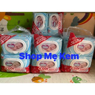 Bộ 4 gói Khăn ướt Bobby không mùi 100 tờ/gói (Xanh) Date T7/2027