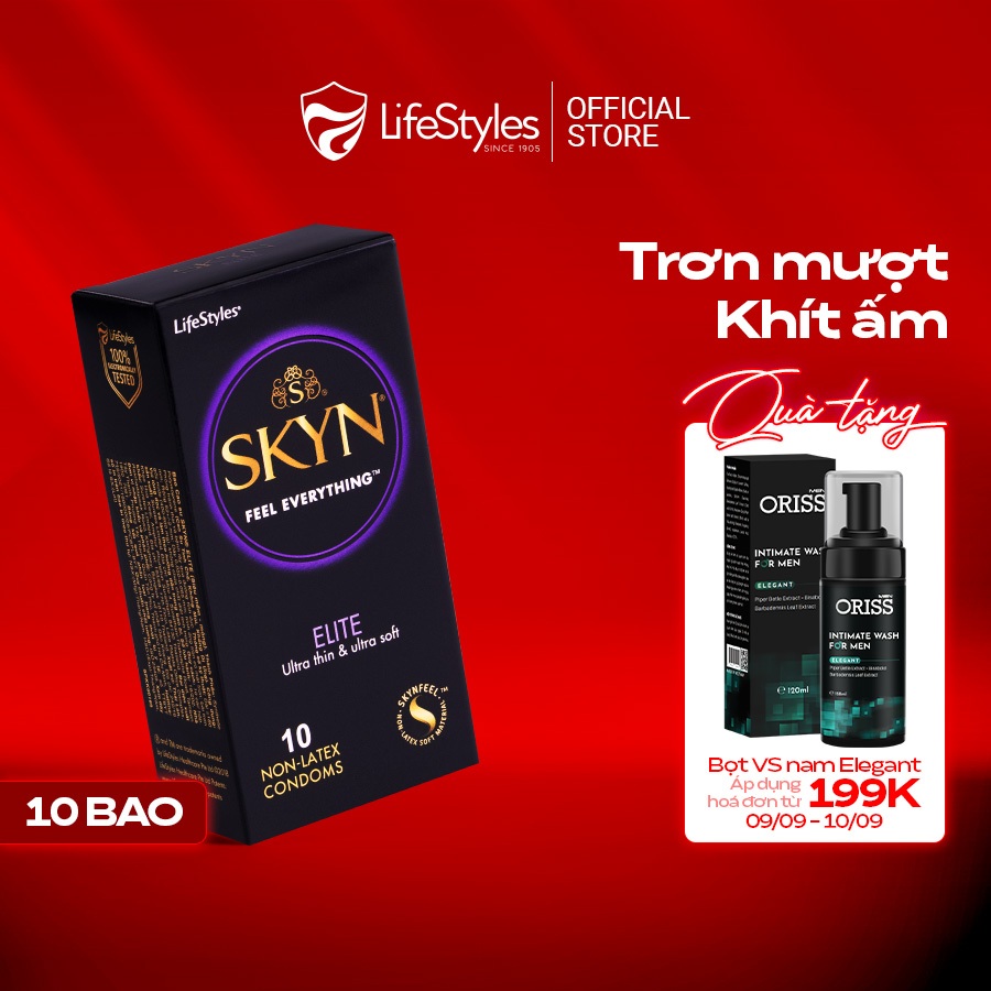 Bao cao su LifeStyles Skyn Elite Non-latex siêu mỏng siêu mềm không mùi cao su - Hộp 10 bao