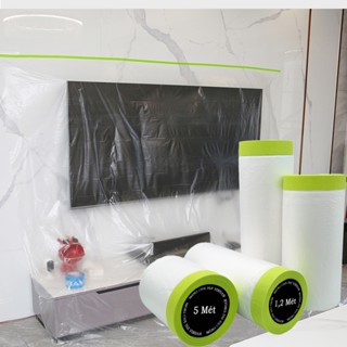 Màng nilon che bụi bảo vệ nội thất đa năng, màng che sơn siêu to có băng dính xanh cố định