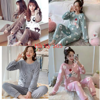 Bộ đồ ngủ bông lông 2 mặt mặc nhà, quần áo giữ nhiệt, siêu nhẹ, ấm áp