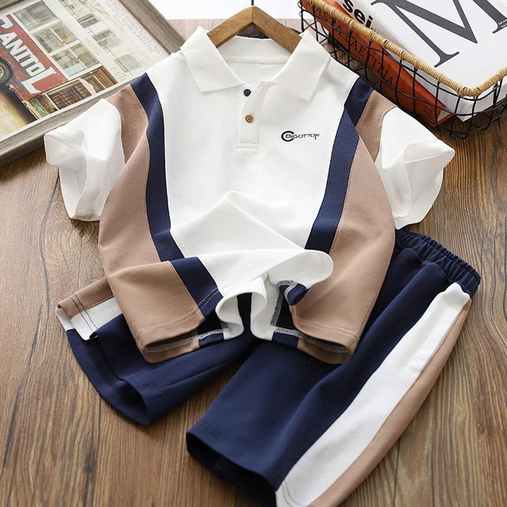 Bộ polo phối vải cho bé siêu đẹp, bộ quần áo size đại cho bé trai( POLO NAM)