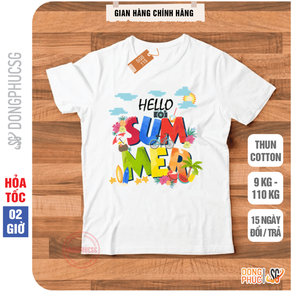 Áo thun hội nhóm nam nữ gia đình mẫu SUMMER màu trắng thun cotton mềm mịn SGS115 | DONGPHUCSG