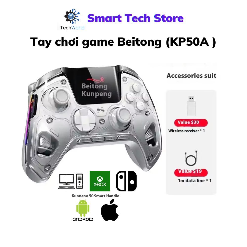 Tay cầm chơi Gamepad Beitong BTP-KP50A (có màn hình 2 inch trên tay cầm | PC + Switch + Android + iO