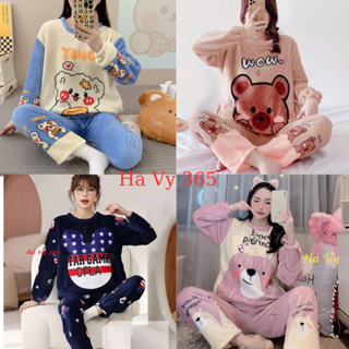 Bộ đồ ngủ bông lông 2 mặt mặc nhà, quần áo giữ nhiệt, siêu nhẹ, ấm áp