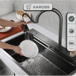 Chậu rửa 1 hố inox 304 cỡ lớn, bồn rửa chén bát 1 hộc, vòi rút thác nước xả ngang đa năng, giá rẻ