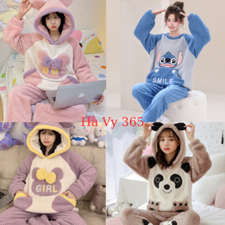 Bộ đồ ngủ bông lông 2 mặt hàng cao cấp  mặc nhà, quần áo giữ nhiệt, siêu nhẹ, ấm áp