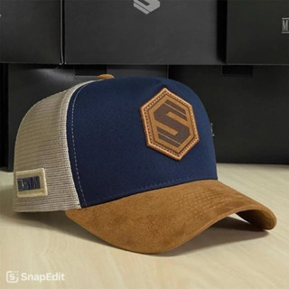 Nón kết lưỡi trai mỏ bò da lộn S - mũ lưỡi trai phối lưới Da S thể thao unisex