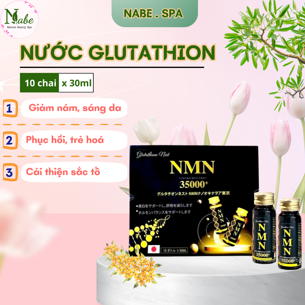 Nước uống trắng da mờ nám NMN 35000+ Hộp 10 chai có chứa Glutathione, Collagen nano + Vitamin C