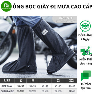 Ủng Đi Mưa, Ủng Bọc Giày Đi Mưa Cổ Cao Đế Cao Su Chống Trơn Trượt Chất Liệu  PVC Cao Cấp Chống Thấm 100%