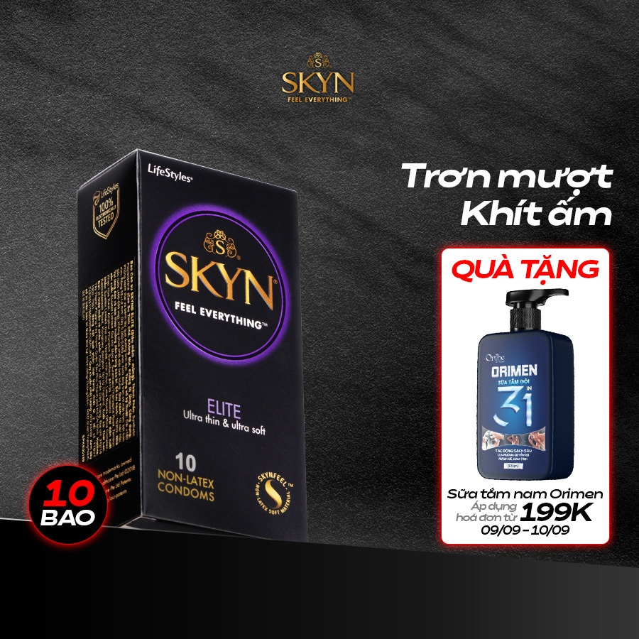 Bao cao su Skyn Elite Non-Latex cao cấp siêu mềm mỏng, không mùi cao su - Hộp 10 bao