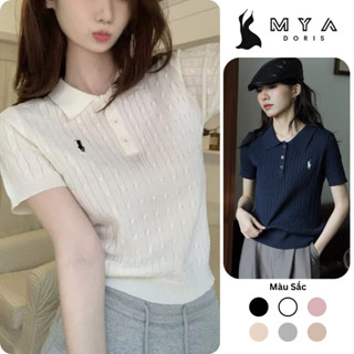 Áo Polo len thêu ngựa nữ MYA, áo len dệt kim cổ bẻ cao cấp vặn thừng xinh xắn đi làm, đi chơi