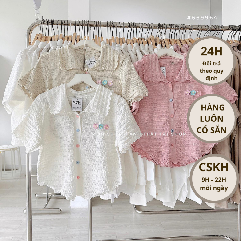 Áo xốp cổ bẻ đính hoa 669964