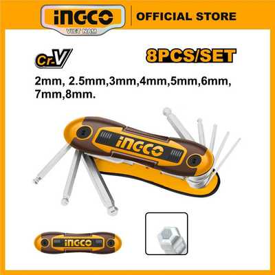 Bộ 8 chìa lục giác đầu bi tròn INGCO HHK14082 size 2mm, 2.5mm, 3mm, 4mm, 5mm, 6mm, 7mm, 8mm