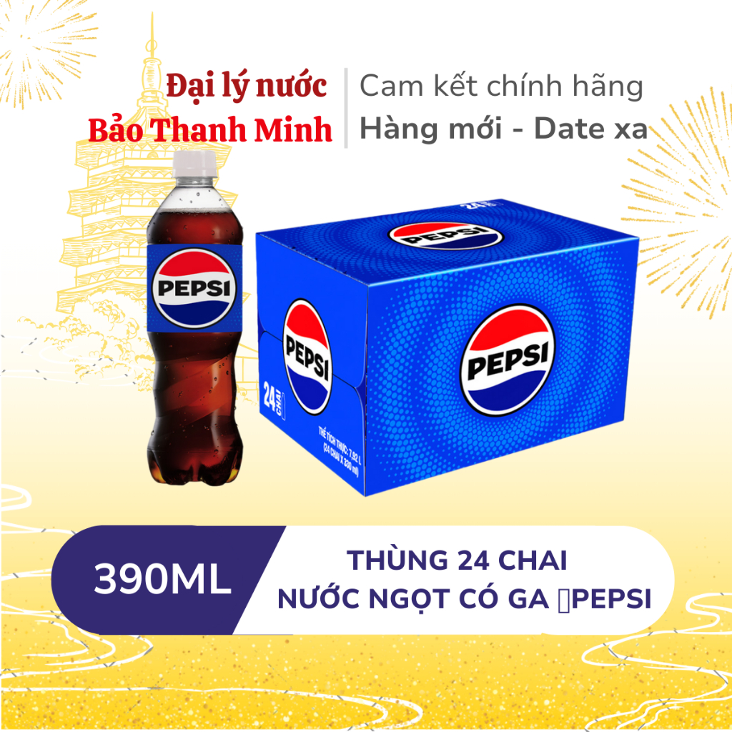   HỎA TỐC  Nước ngọt có ga PEPSI 390ml  Thùng 24 chai   Date xa  