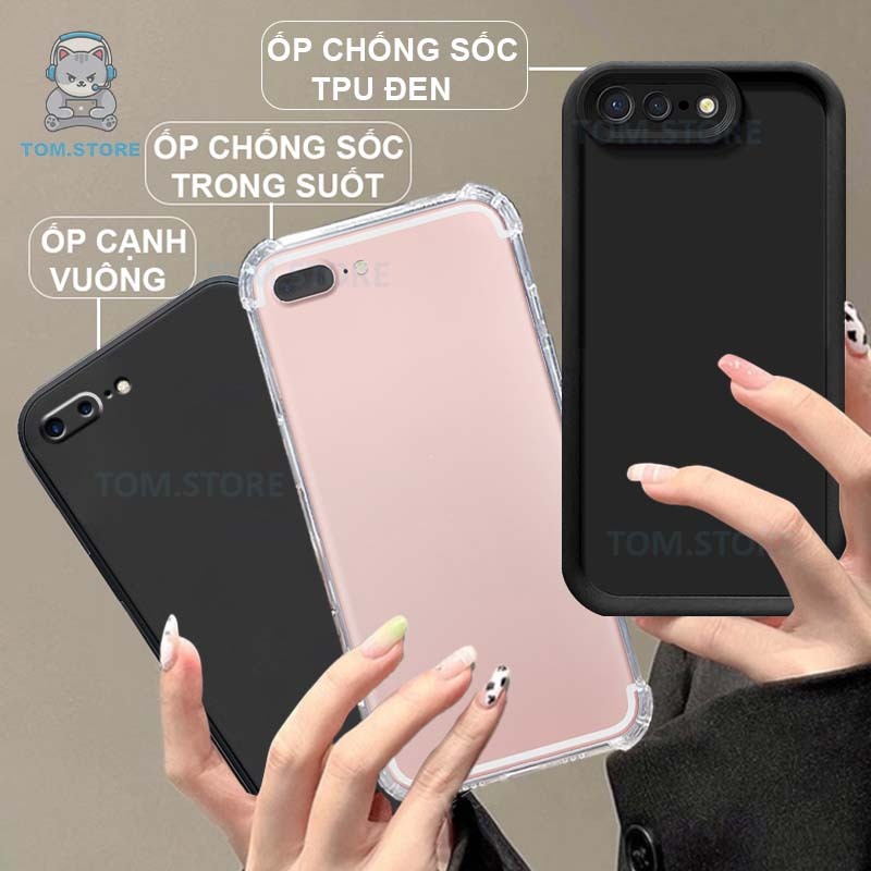 Ốp lưng IPhone 7 PLUS / 8 PLUS chống sốc đen,chống trơn trượt,TPU viền vuông,chống sốc trong suốt si
