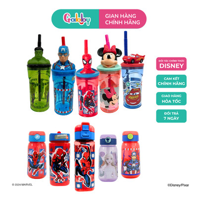 Bình Nước Cho Bé Trai Gabby Hình Siêu Nhân Marvel, Disney, Spiderman Siêu Dễ Thương Chất Liệu Nhựa Cao Cấp