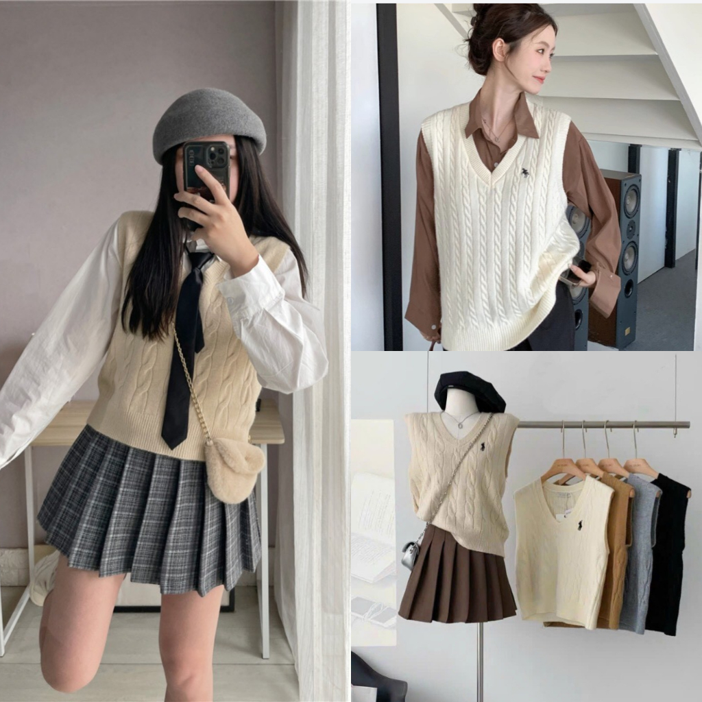 Áo Gile Len Thêu Ngựa Basic Họa Tiết Vặn Thừng, Labibi