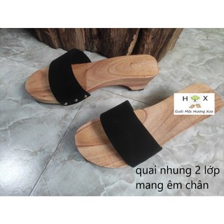 Guốc Gỗ Guốc Mộc Cao 5 Phân Quai Nhung 2 Lớp ( đế cao su 2 lớp )