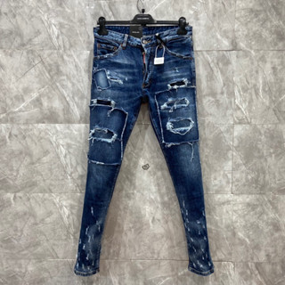 Quần Jeans Bò Nam Dê Hai 324 Xanh Rách Xước Xẻ Tà Viền Ống Nổi Bật Fom Dáng Slimfit Ôm Gọn Thiết Kế Chơi Pời Hàng QC