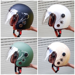 Mũ bảo hiểm 3/4 đầu có kính, lót nâu viền đồng cao cấp SRT A34