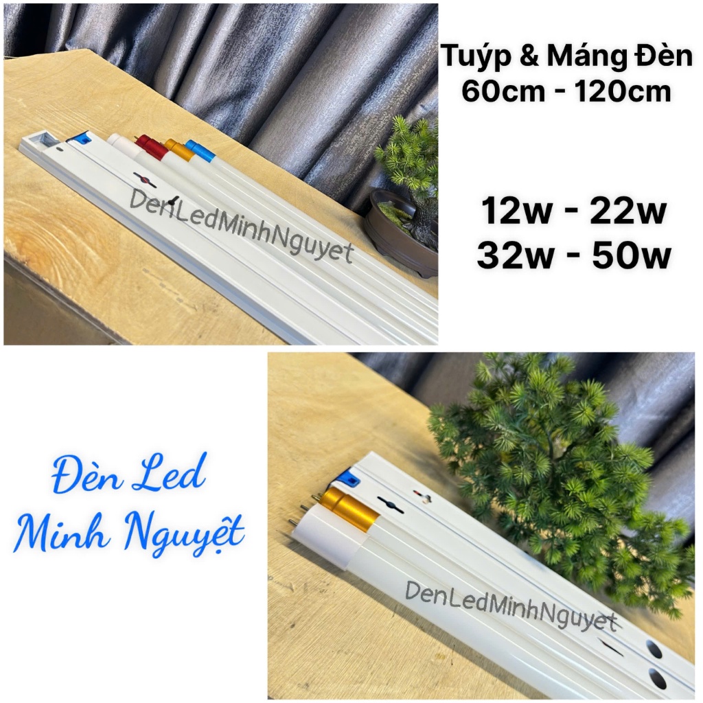 COMBO 3 Bóng Đèn, Máng Đèn Led Tuýt 60Cm / 1m2 Đầu Nhôm