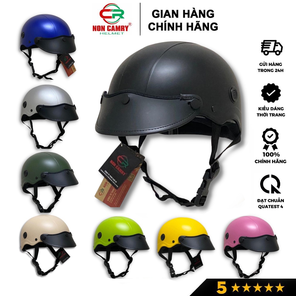 Nón bảo hiểm chính hãng NON CAMRY thời trang trẻ trung, an toàn, có lỗ thông gió, lưỡi trai, Freesize(55-58cm)