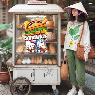 Hình dán bánh mì kẹp thịt SANDWICH decal trang trí tủ kính cửa kính quán ăn sáng điểm tâm burger menu