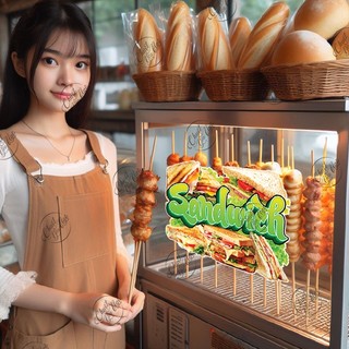 Hình dán bánh mì kẹp thịt SANDWICH decal trang trí tủ kính cửa kính quán ăn sáng điểm tâm burger menu