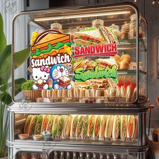 Hình dán bánh mì kẹp thịt SANDWICH decal trang trí tủ kính cửa kính quán ăn sáng điểm tâm burger menu