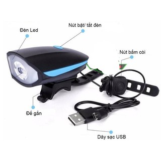 Đèn còi xe đạp thể thao sạc usb