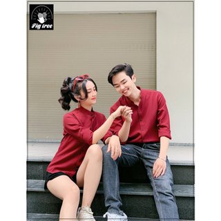 Áo Sơ Mi Nữ Fig Tree Màu Đỏ Đô Cổ Trụ Cá Tính, Cuốn Hút( hàng thiết kế fullsize 75kg)